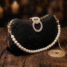 Milli Legacy Midnight Sparkle Clutch with Faux Pearl Crossbody Strap For Women