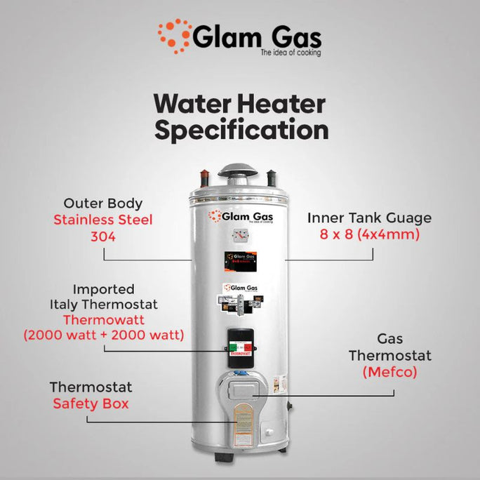 Glam Gas Hybrid Water Heater (Electric + Gas) - 50 Gallon (8x8) Steel With Official Warrnaty
