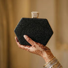 Milli Legacy BC-043 Luxury Beaded Clutch Bag with Gold Handle For Women