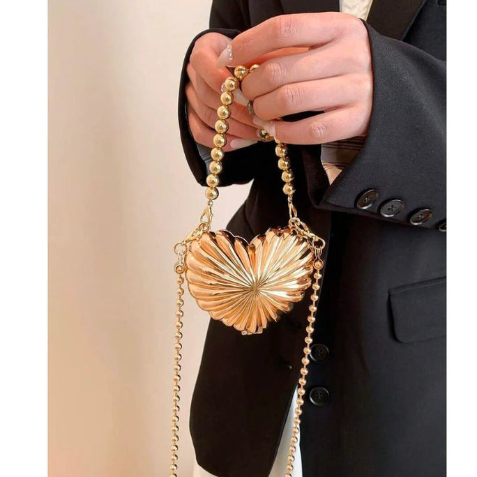 Milli Legacy BC-069 Gold Heart Shell Clutch For Women