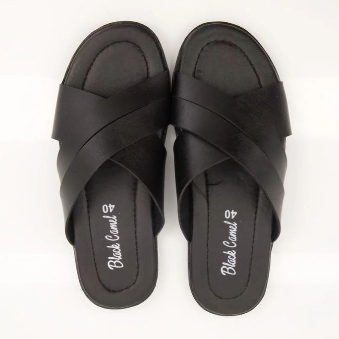 Black Camel Crossover Slippers For Men