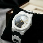 Original WHITE BLACK Arabic Aura Waterproof Wrist Watch: Trending Matte Finish Luxury Timepiece for Men & Boys special Premium Arabic Aura Watch 2026 watch: Luxury Minimalist Design with Butterfly Clasp & Fiber Chain for Men