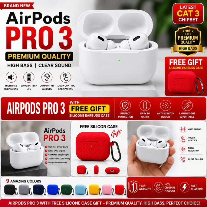 EARBUD PRO 3 WITH BLUE FREE SLICON CASE HIGH QUALITY