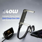 ORIGINAL USA 2-in-1 USB-C to USB-C Fast Charging Cable 240W with Built-in Foldable Mobile Phone Stand | 1.5M Heavy Duty Nylon Braided Data Cord | 90 Degree Angled Gaming Cable Holder for iPhone 15/16/17, Samsung, Huawei, Xiaomi