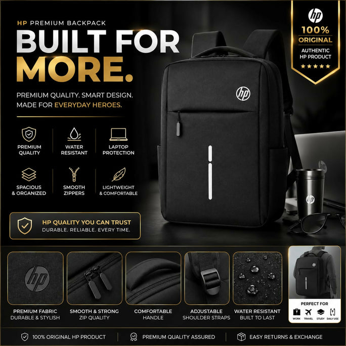 HP Original Premium Laptop Backpack | Water Resistant Shockproof Anti-Theft Business Travel Laptop Bag with USB Charging Port | Fits 14", 15", 15.6", 16" & 17" Inch Laptops Office, College, School, University & Travel | Black