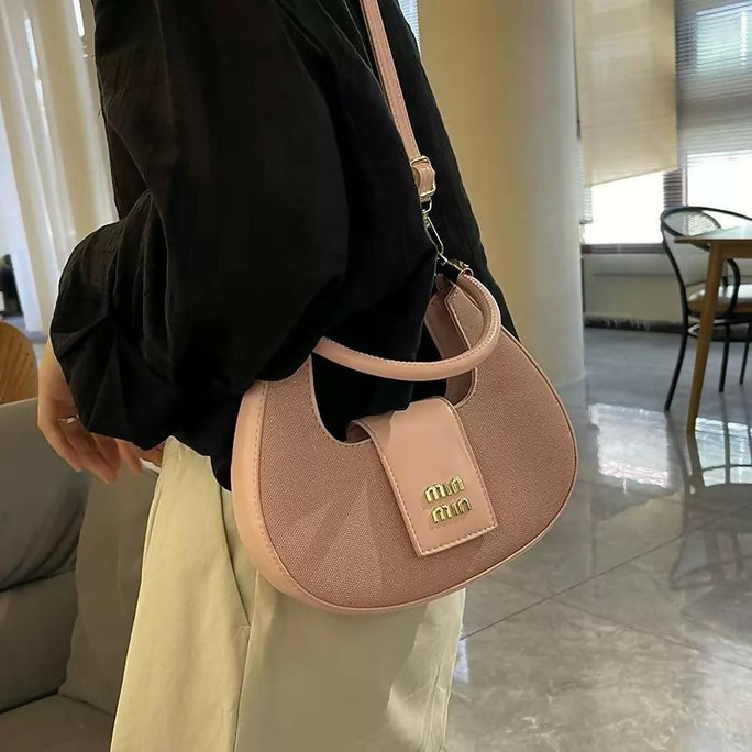 Elegant Moon Style Crescent Crossbody Bag for Women - Compact Leather Shoulder Handbag with Adjustable Long Strap