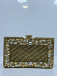 Floral Crystal Bordered Hard Case Clutch Bag for Women - Elegant Formal Evening & Party Purse