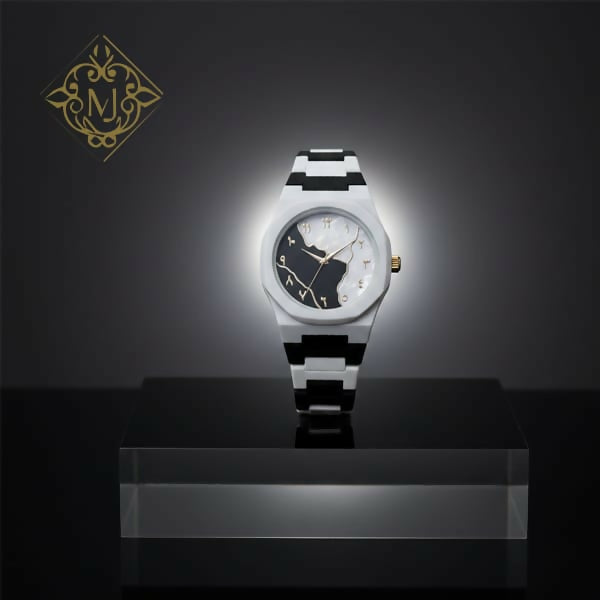 Original WHITE BLACK Arabic Aura Waterproof Wrist Watch: Trending Matte Finish Luxury Timepiece for Men & Boys special Premium Arabic Aura Watch 2026 watch: Luxury Minimalist Design with Butterfly Clasp & Fiber Chain for Men