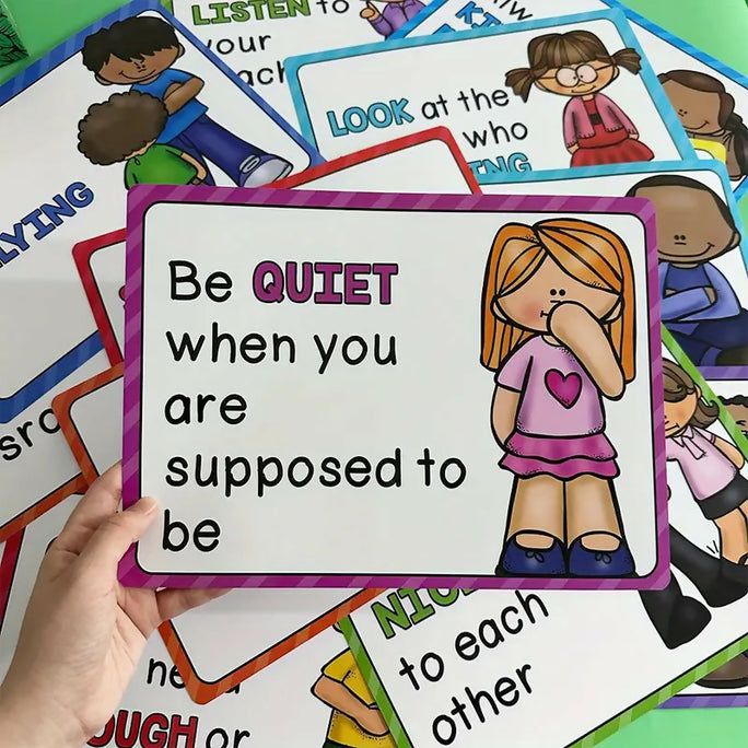15-Piece Educational Classroom Rules Learning Cards