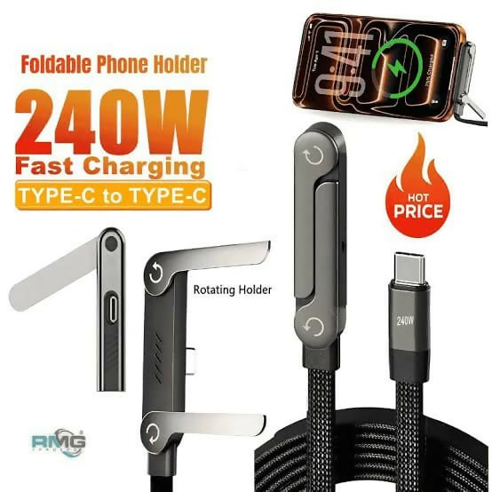 2-in-1 USB-C to USB-C 240W Cable with Foldable Phone Stand