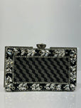 Floral Crystal Bordered Hard Case Clutch Bag for Women - Elegant Formal Evening & Party Purse