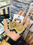 Pair of Elegant Geometric Kundan Square Drop Earrings