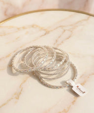 Elegant Baguette & Micro-Pave Zircon Bangles Set for Women - Sparkling Multi-Row Crystal Bracelet Set