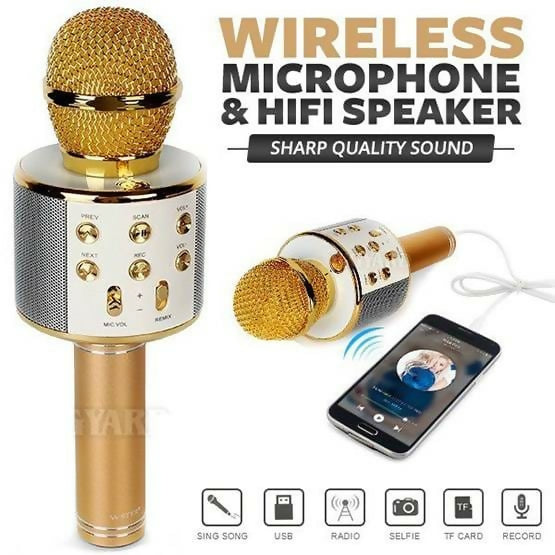 WS-858 3-in-1 Portable Bluetooth Karaoke Microphone & HiFi Speaker | Wireless Handheld KTV Mic, Music Player, Voice Recorder | USB Data Cable Charging, AUX, SD Card Support for All Smartphones & Smart TVs