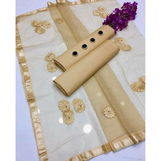 Unstitched 3 Piece Collection Katan Silk Plain Shirt & Trouser With Net Dupatta For Women Dress for women