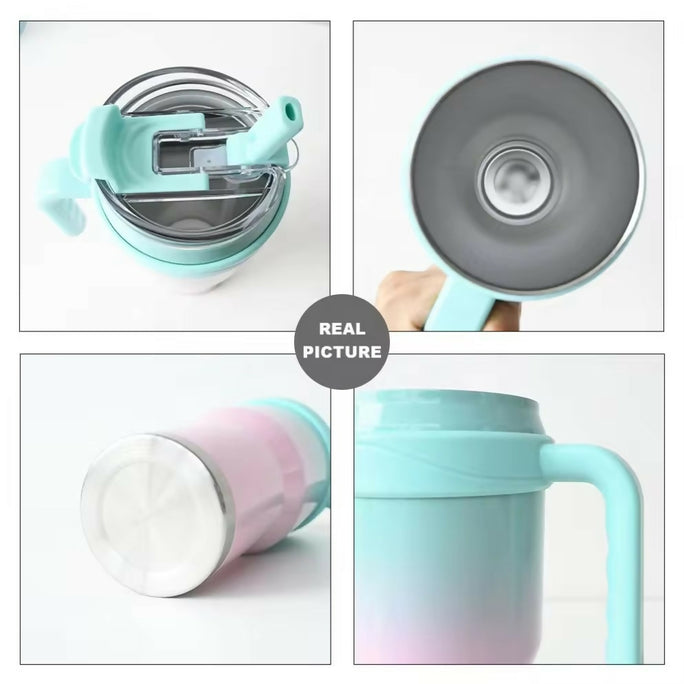 New 40 OZ Tumbler with Handle and Nozzle Straw Lid, Insulated Reusable Stainless Steel Travel Mug Keeps Drinks Cold up to 34 Hours