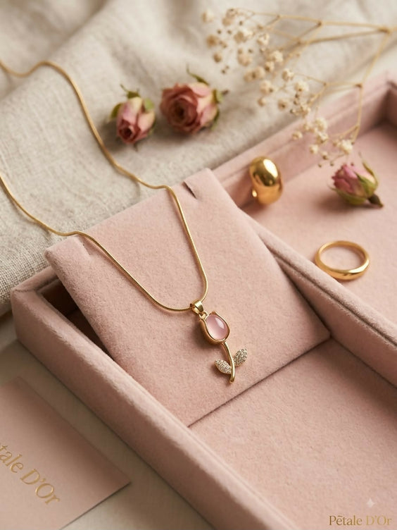 Elegant Tulip Flower Pendant Necklace for Women - Minimalist Floral Locket Chain with Crystal Accents