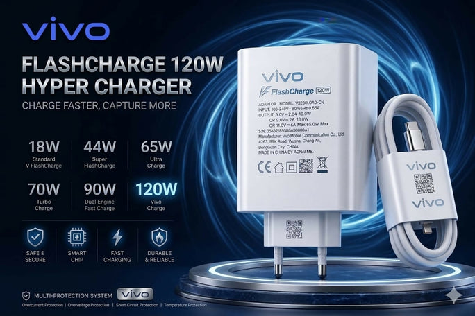 Original Vivo 120W Flash Charger Type-C Cable | Premium Super Fast Charging Adapter for Vivo V23 V20 V21 Y73 Z1x | Genuine Dual Engine QC 4.0 Fast Charge