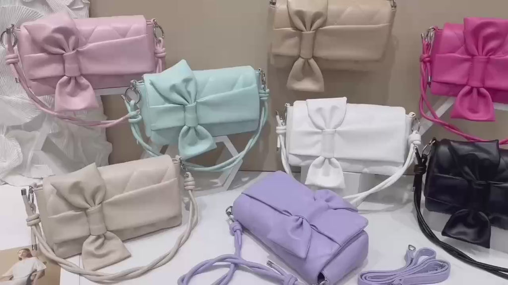 Quilted Leather Bow Accent Crossbody Handbag for Women