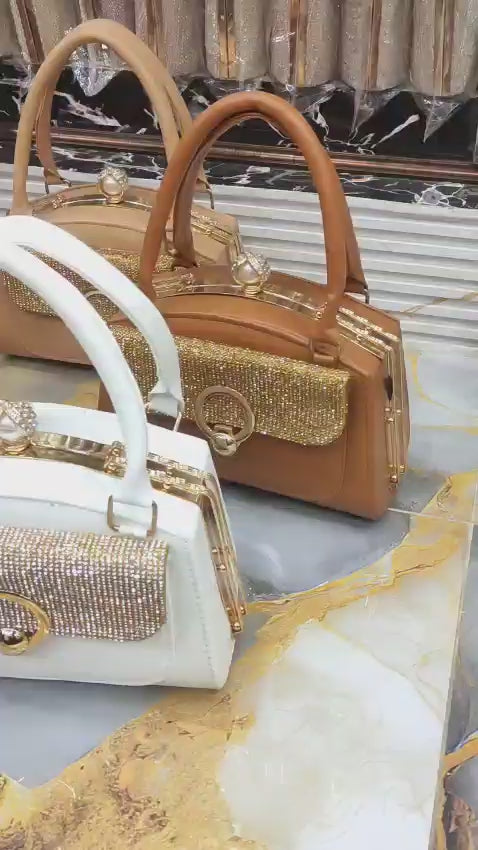 Chic Rhinestone Flap Medium Frame Handbag