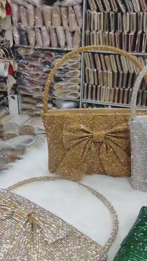 Trendy Shiny Crystal Bow Crossbody Handbag