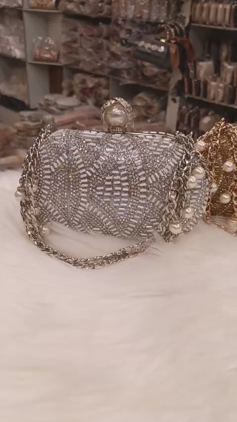 Hand Beaded Oval Evening Clutch Bag