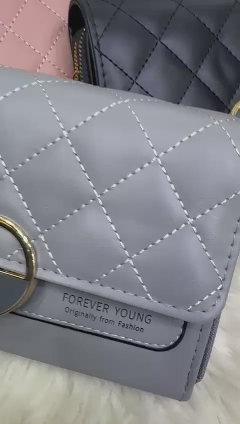 Quilted Double Zipper Crossbody Wallet Purse