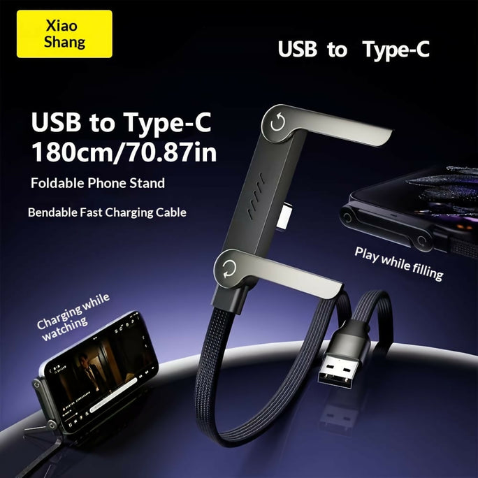 2-in-1 USB-C to USB-C 240W Cable with Foldable Phone Stand