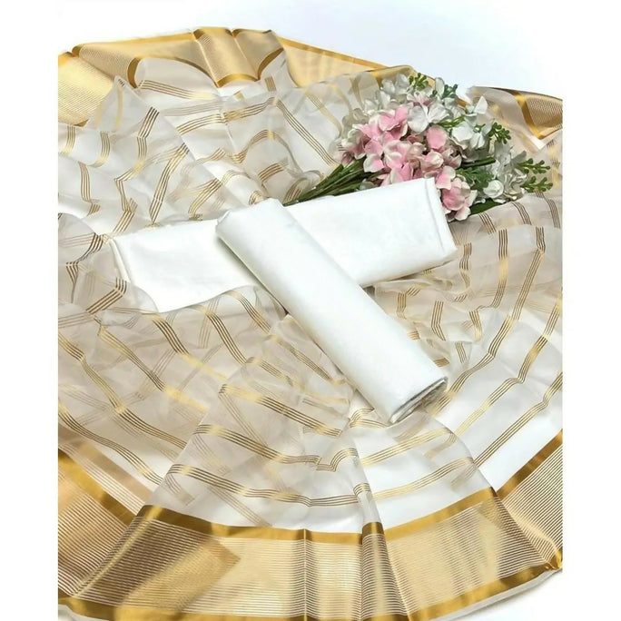 3 Pieces Unstitched Katan Silk Plain Shirt & Trouser With Organza Lining Dupatta For Womens & Girls