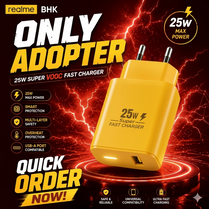 Realme 25W Only Adapter SuperVOOC Fast Charger - Max Power Super Fast Charging Wall Charger Premium Quality Mobile Adapter with Smart Protection & Multi-Layer Safety (White, Yellow, Black)