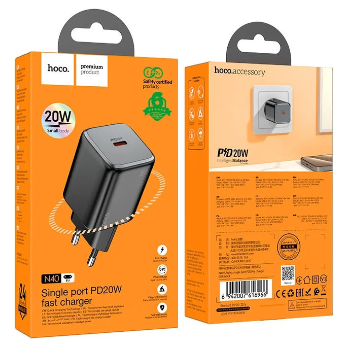 HOCO N40 Mighty PD 20W Single Port Type-C Fast Wall Charger
