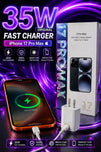 Original 35W Fast Charger For iPhone 17 Pro Max 17 Pro USB-C Power Adapter With Type C To C Cable Kit, Premium Quality PD Fast Charging Adapter, Smart Chip Protection Quick Wall Charger