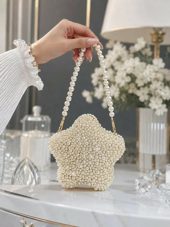 Mini Star Pearl Embellished Frame Clutch for Women - Premium Metal Frame Evening & Party Handbag