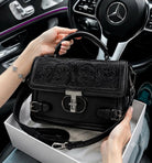 Trendy Leather Crossbody Shoulder Handbag for Women - Classic Lock Accent Top Handle Purse