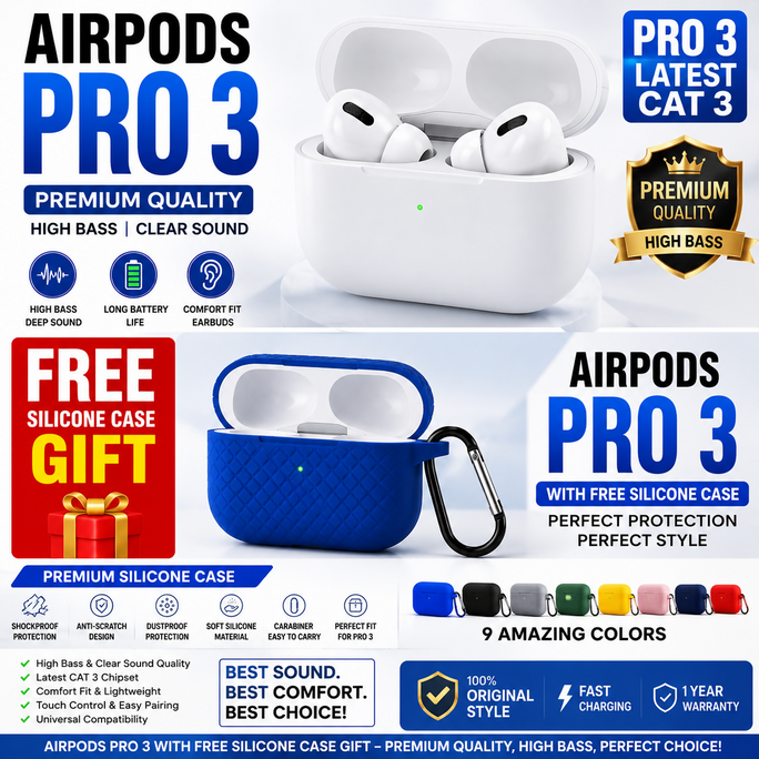 EARBUD PRO 3 WITH BLUE FREE SLICON CASE HIGH QUALITY
