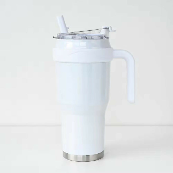 New 40 OZ Tumbler with Handle and Nozzle Straw Lid, Insulated Reusable Stainless Steel Travel Mug Keeps Drinks Cold up to 34 Hours