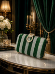 Glamorous Diamond Mesh Striped Clutch Purse for Women & Girls - Stylish Metal Handle Party Handbag