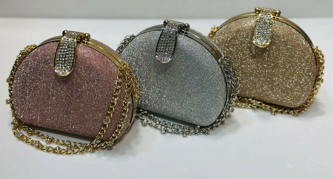 Sparkly Rhinestone Clasp Mini Hardcase Shoulder Bag for Women - Elegant Chain Strap Evening Party Purse