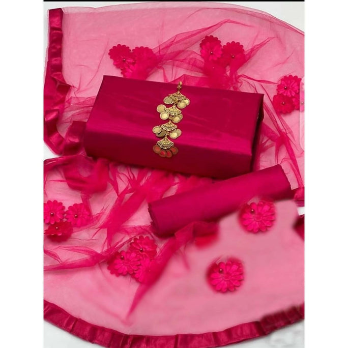 Unstitched 3 Piece Collection Katan Silk Plain Shirt & Trouser With Net Dupatta For Women Dress for women