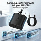 Samsung 45W Power Adapter with USB-C to USB-C Cable (5A/1.8m) 3 Pin