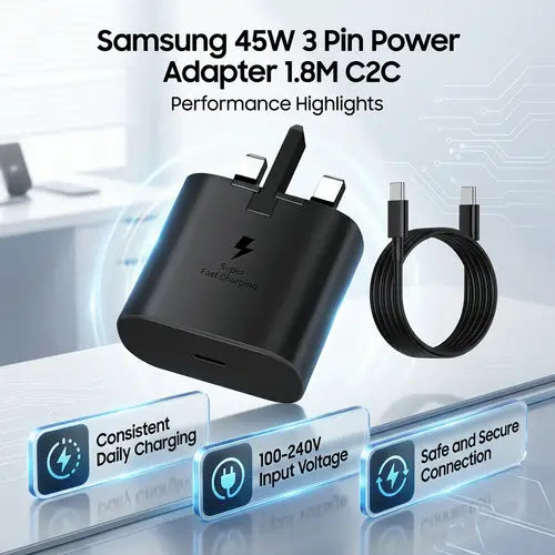 Samsung 45W Power Adapter with USB-C to USB-C Cable (5A/1.8m) 3 Pin