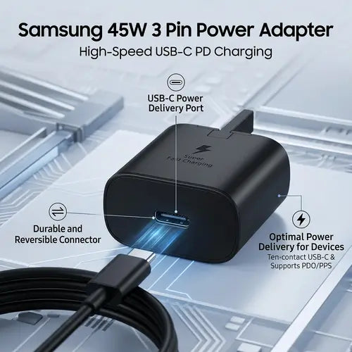 Samsung 45W Power Adapter with USB-C to USB-C Cable (5A/1.8m) 3 Pin