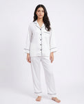 Sajiero Satin Silk Pajama Suit - Noir - White
