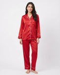 Sajiero Satin Silk Pajama Suit - Noir - Red