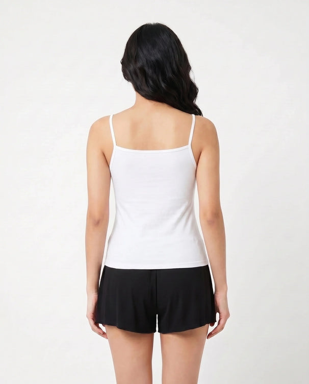Sajiero Soft Cotton Camisole - Thin Strap - White