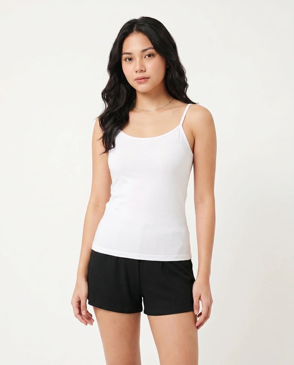 Sajiero Soft Cotton Camisole - Thin Strap - White