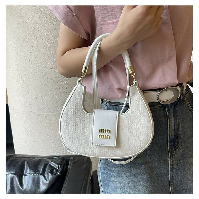 Elegant Moon Style Crescent Crossbody Bag for Women - Compact Leather Shoulder Handbag with Adjustable Long Strap