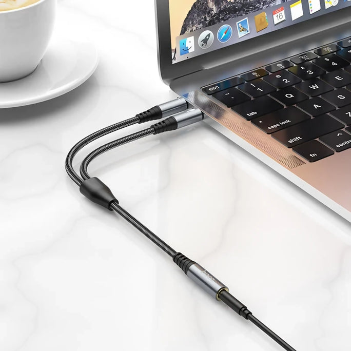 HOCO UPA21 3.5mm Female to Dual 3.5mm Male (Headphone + Mic) Y-Splitter Audio Adapter Cable (25cm)