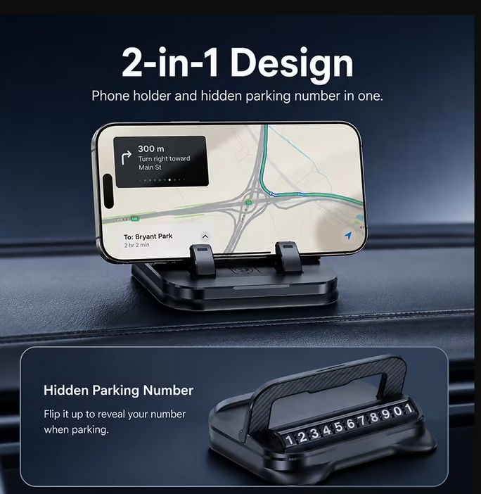 2-In-1 Multifunctional Car Mobile Phone Holder, Parking Number Plate And Phone Holder, Foldable Bracket, Car Interior Accessories Car Gadgets