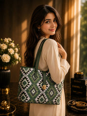 Luxury Ethnic Block Print Tote Bag for Women - Large Fabric Shoulder Bag for Shopping, Office & Travel